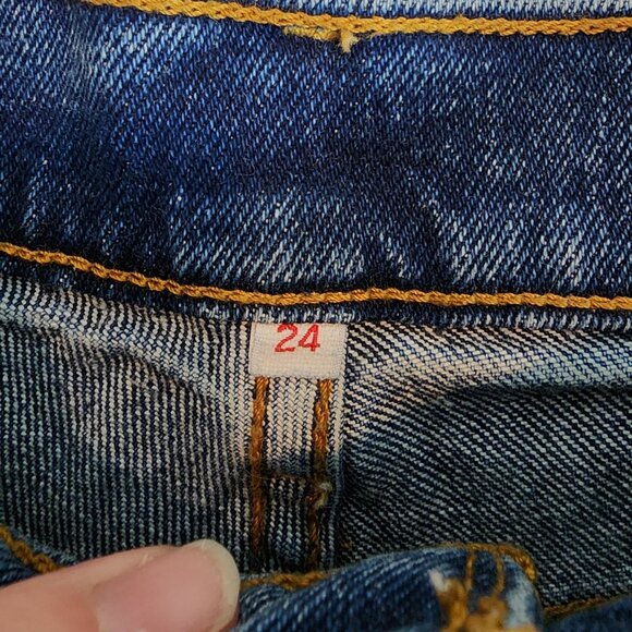 Levi's High Rise Button Fly Wedgie Shorts Mid Wash Cuffed Hem Cheeky Denim Short - Picture 7 of 12